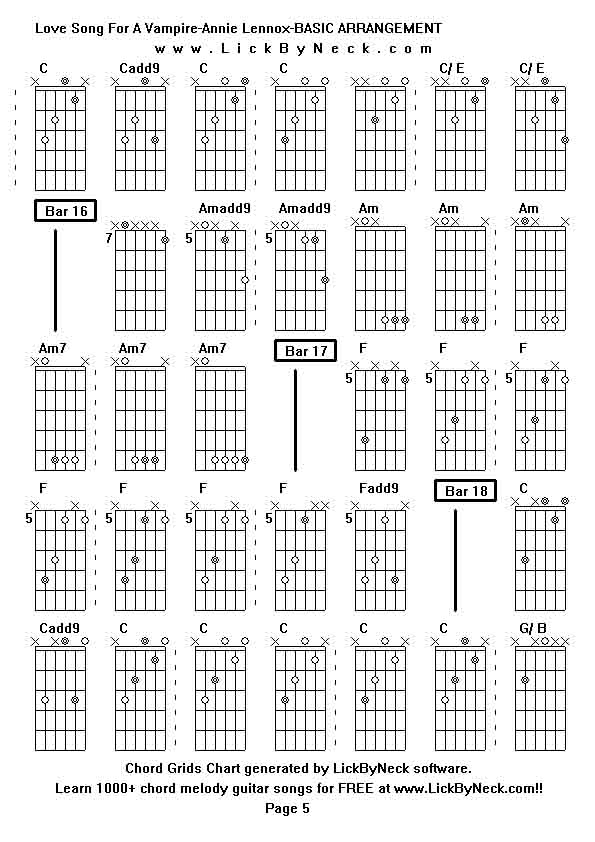 Chord Grids Chart of chord melody fingerstyle guitar song-Love Song For A Vampire-Annie Lennox-BASIC ARRANGEMENT,generated by LickByNeck software.